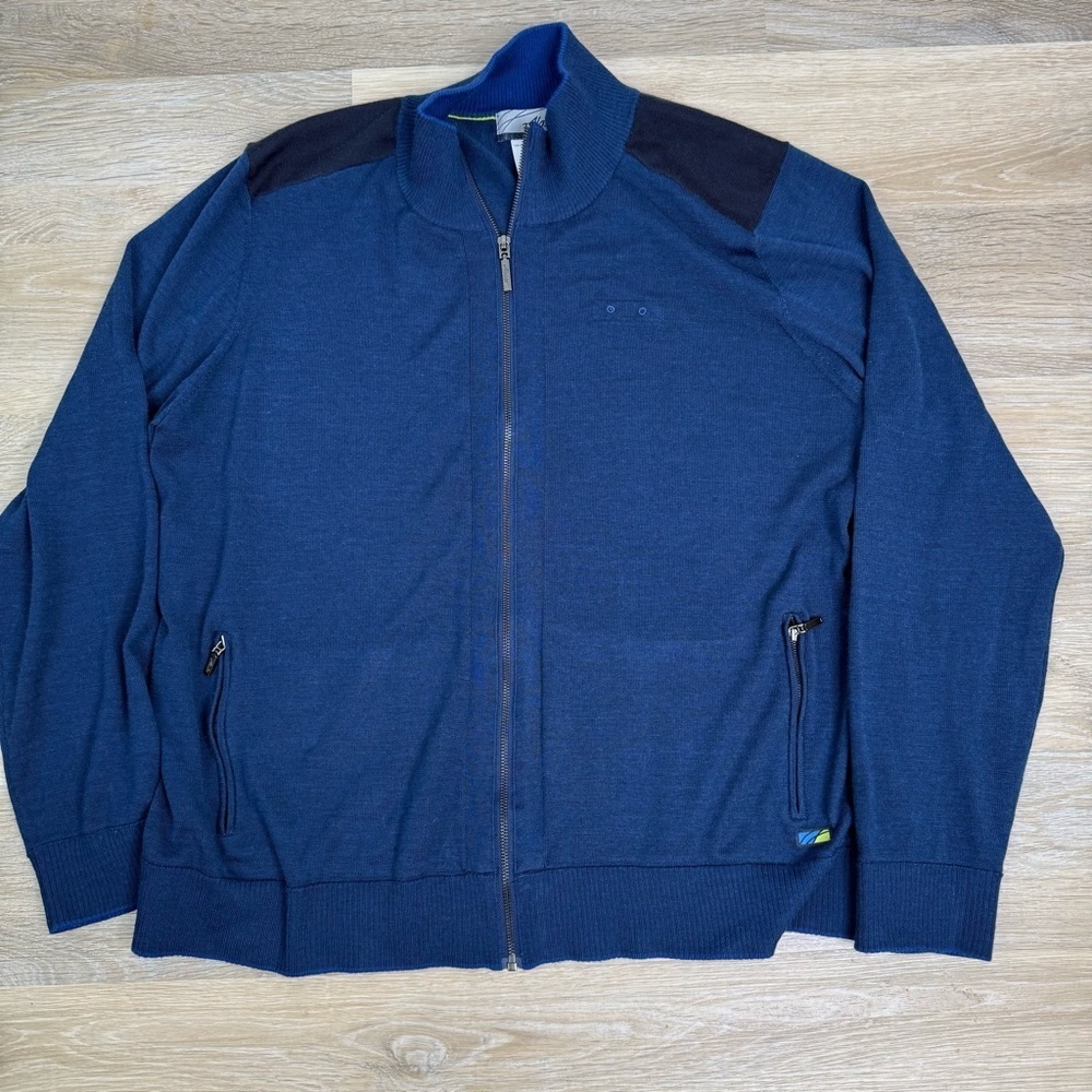 Alaska Airlines Luly Yang Mens Blue Zip Sweater Jacket Wool Blend Size XXL